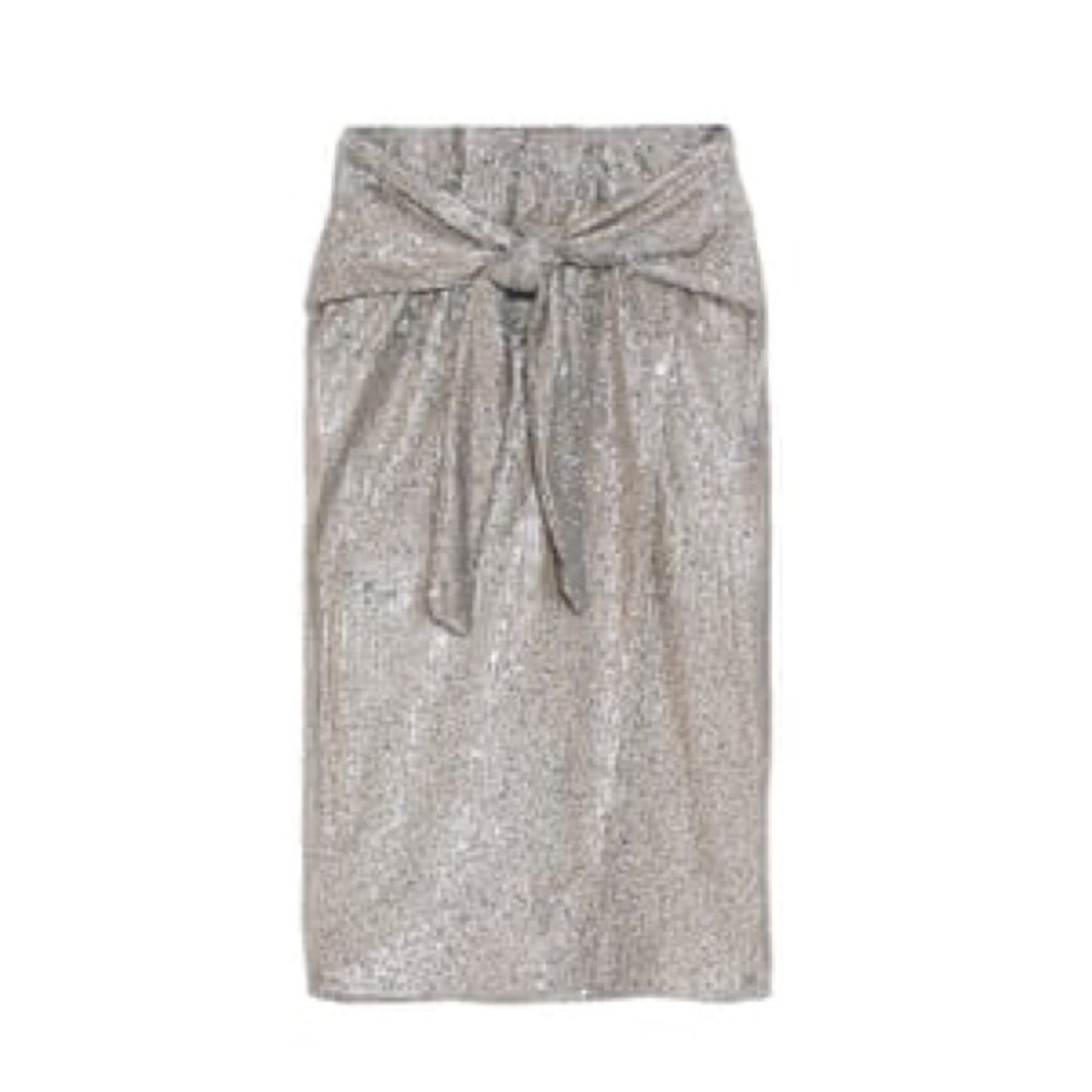 Zara Sequin  Wrap Knot Skirt Silver Size S…
